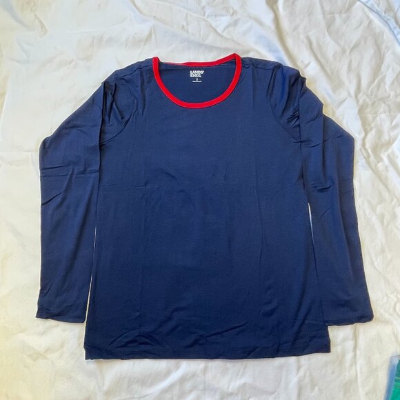 Lands' End Women's Pajama Set Knit Long Sleeve T-Shirt and Flannel Pants… - Picture 2 of 2